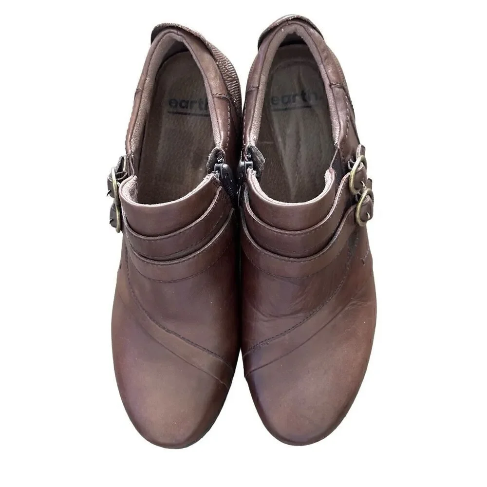 Earth Calgary Toronto Bark Brown Leather Ankle Boots Size 10M